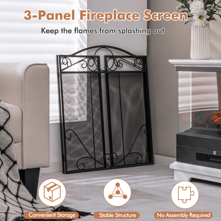 SUGIFT 3-Panel Freestanding Fireplace Screen Folded Fire Doors