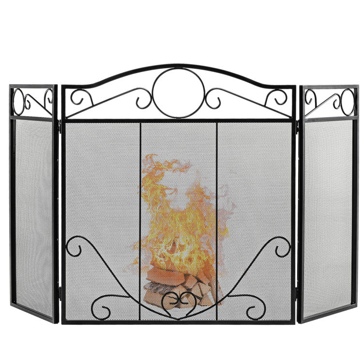 SUGIFT 3-Panel Freestanding Fireplace Screen Folded Fire Doors
