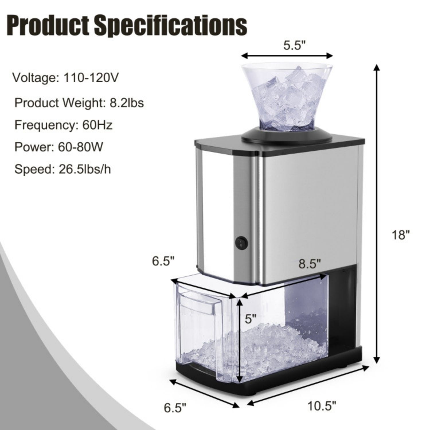 SUGIFT Electric Stainless Steel Professional Ice Crusher