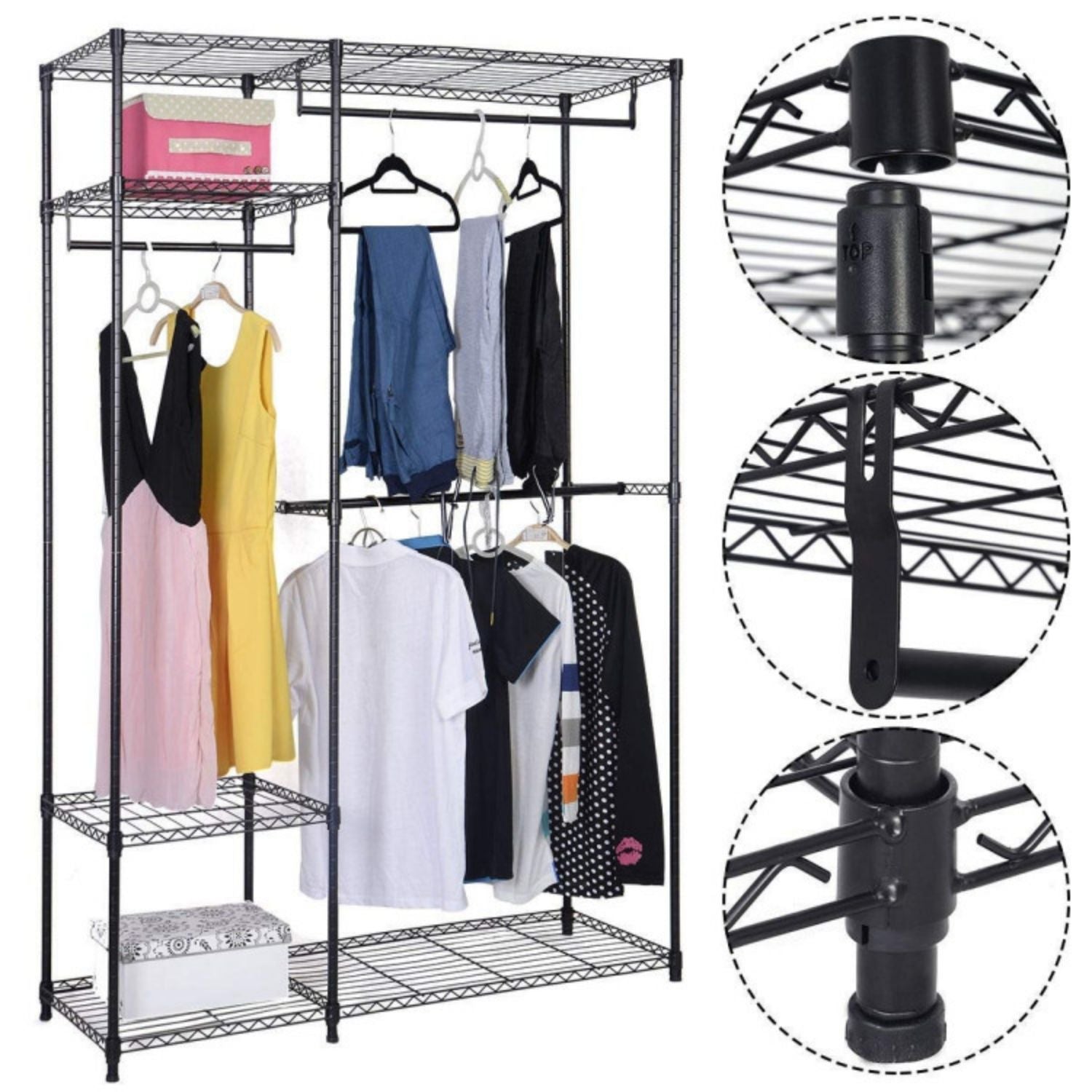 SUGIFT Portable Steel Closet Hanger Storage Rack Organizer