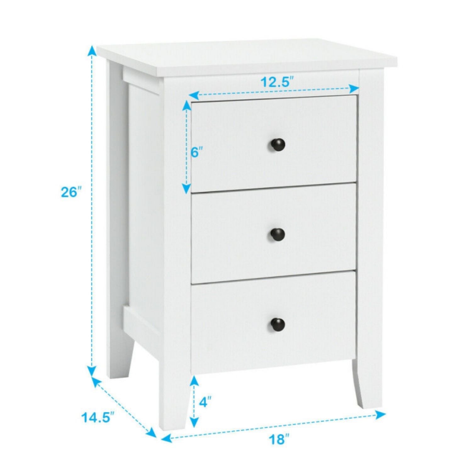 SUGIFT Nightstand End Beside Table Drawers Modern Storage Bedroom Furniture-White