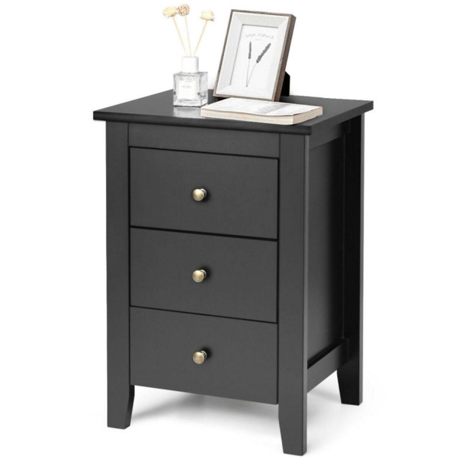 SUGIFT Nightstand End Beside Table Drawers Modern Storage Bedroom Furniture-Black