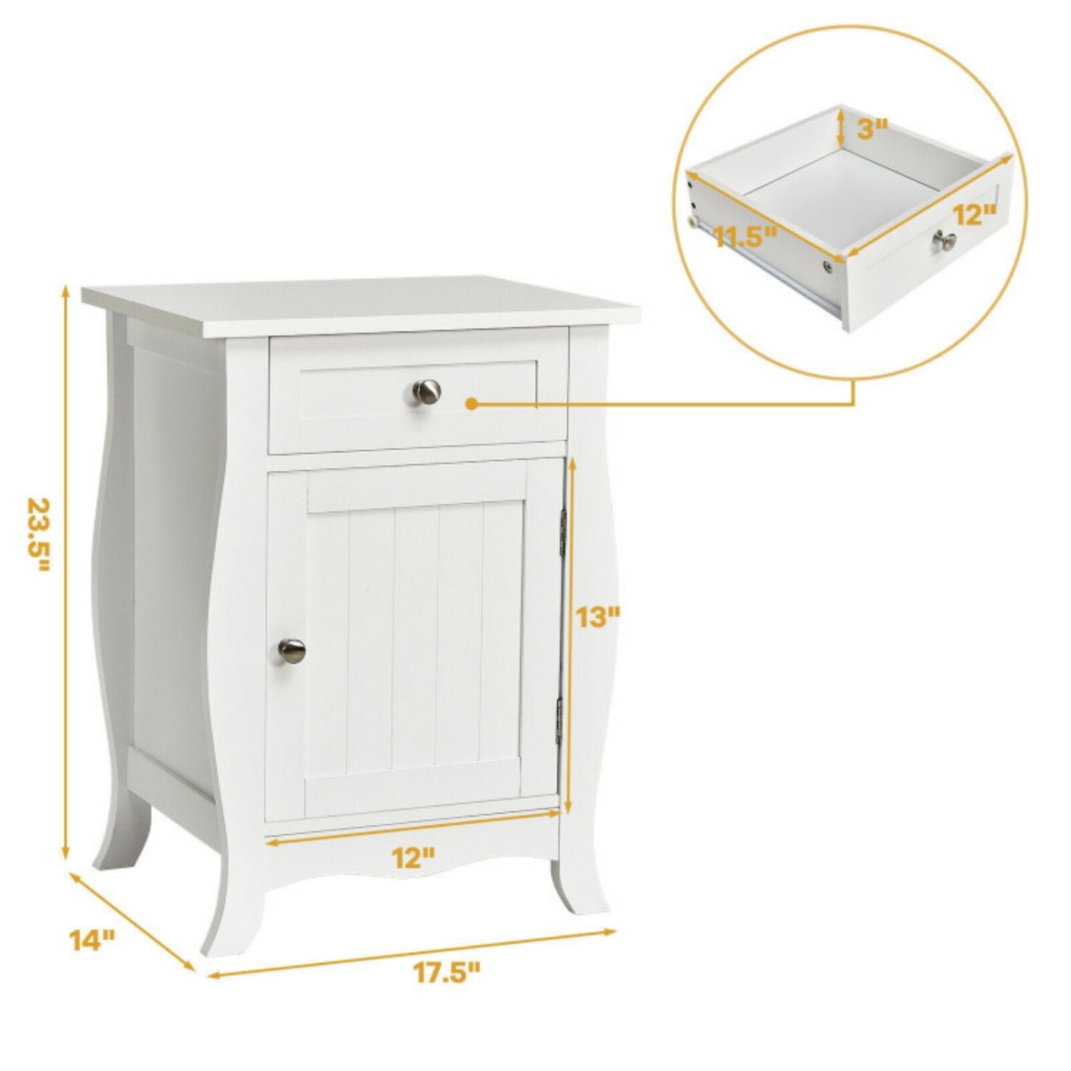 SUGIFT Wooden Accent End Table with Drawer Storage Cabinet Nightstand-White