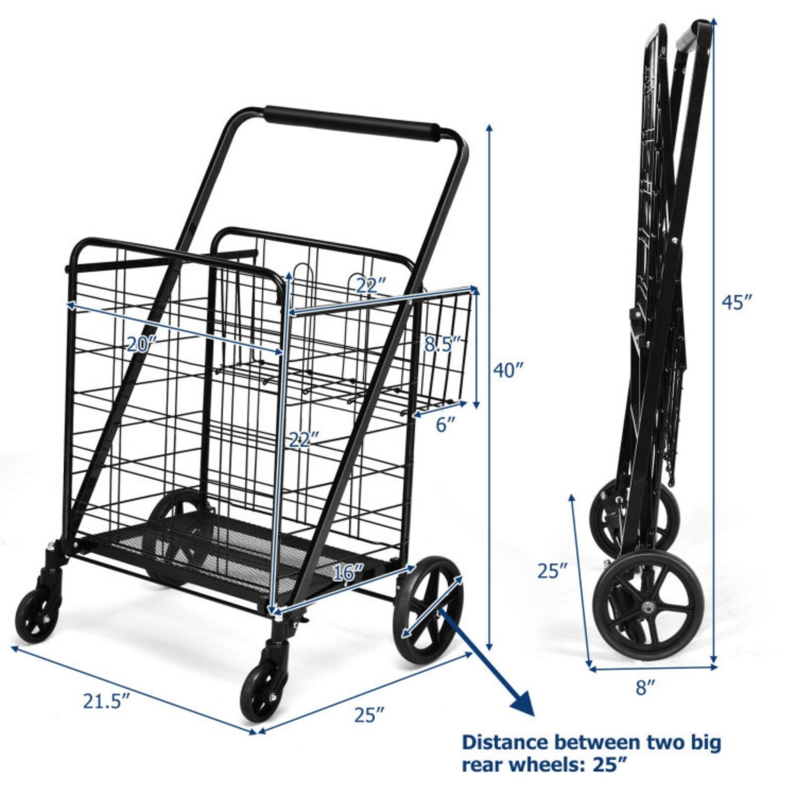 SUGIFT Heavy Duty Folding Utility Shopping Double Cart-Black