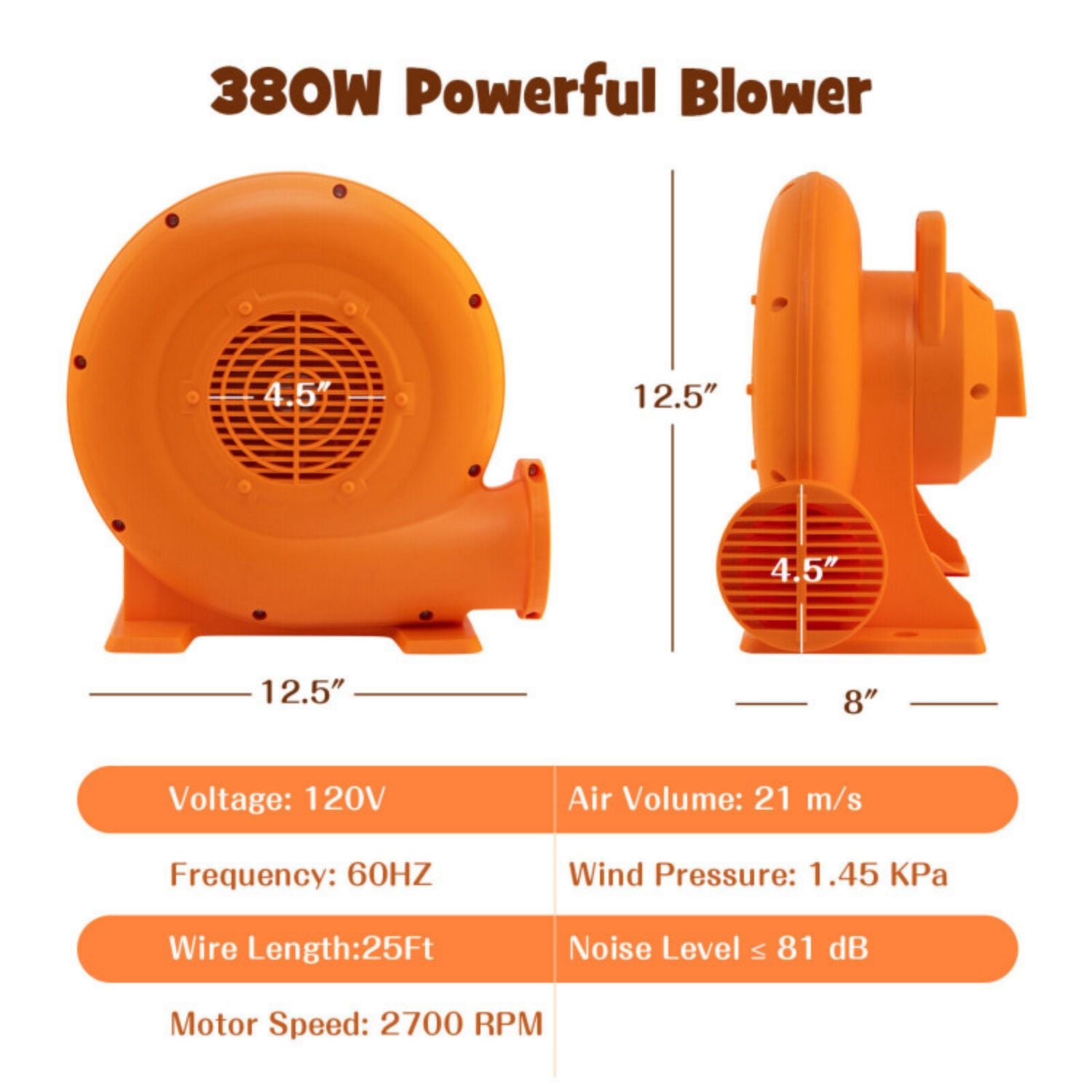 SUGIFT Air Blower for Inflatables with 25 feet Wire and GFCI Plug-0.5HP