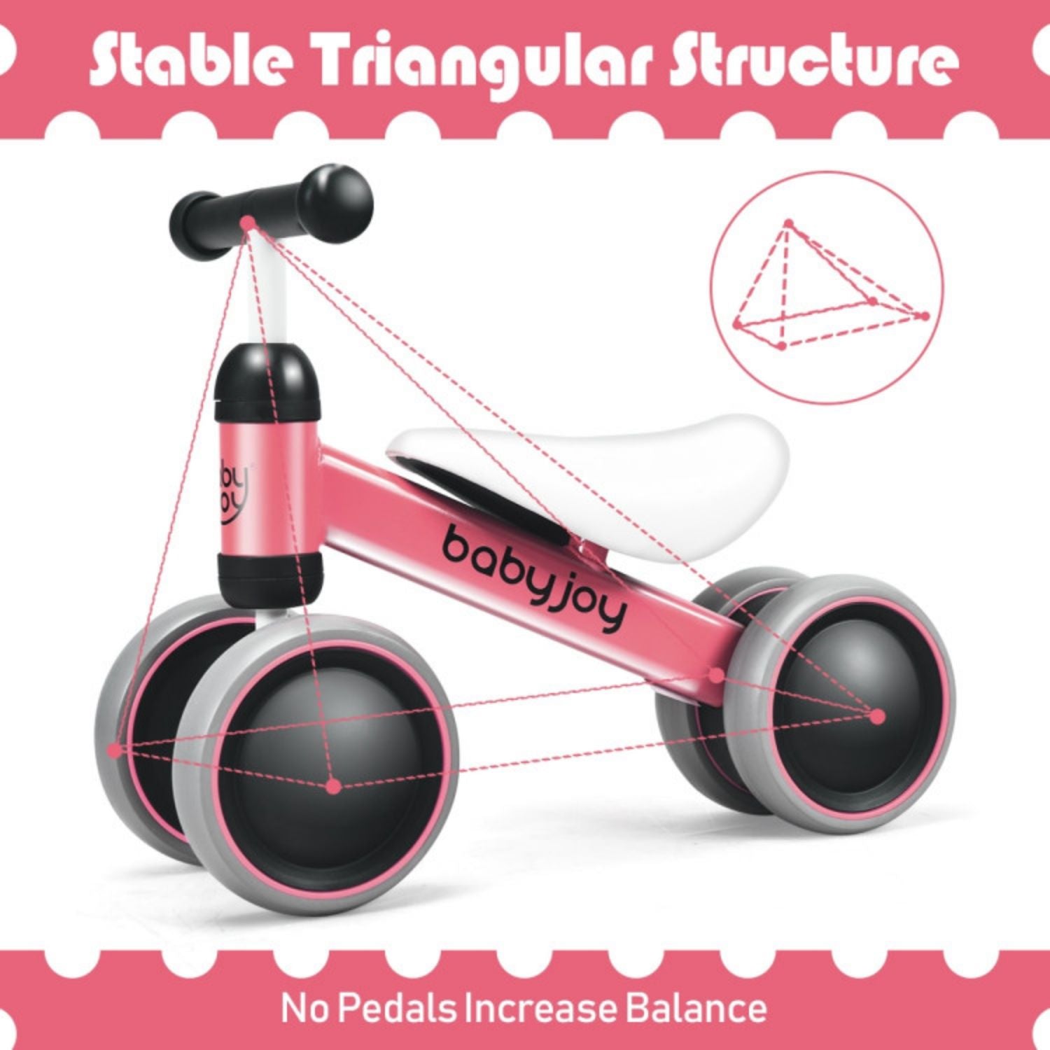 SUGIFT 4 Wheels No-Pedal Baby Balance Bike-Pink