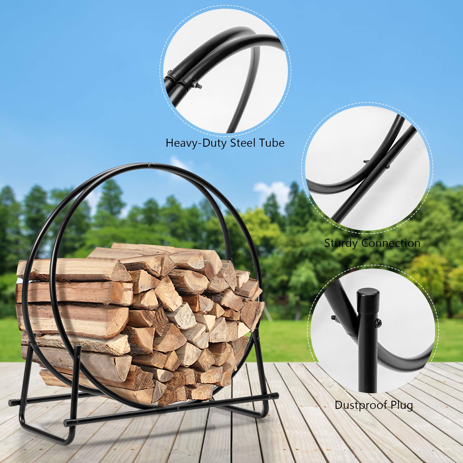 14 in. D X 30 in. W x 32.5 in. H Black Outdoor Firewood Rack with Heavy Duty Steel Construction