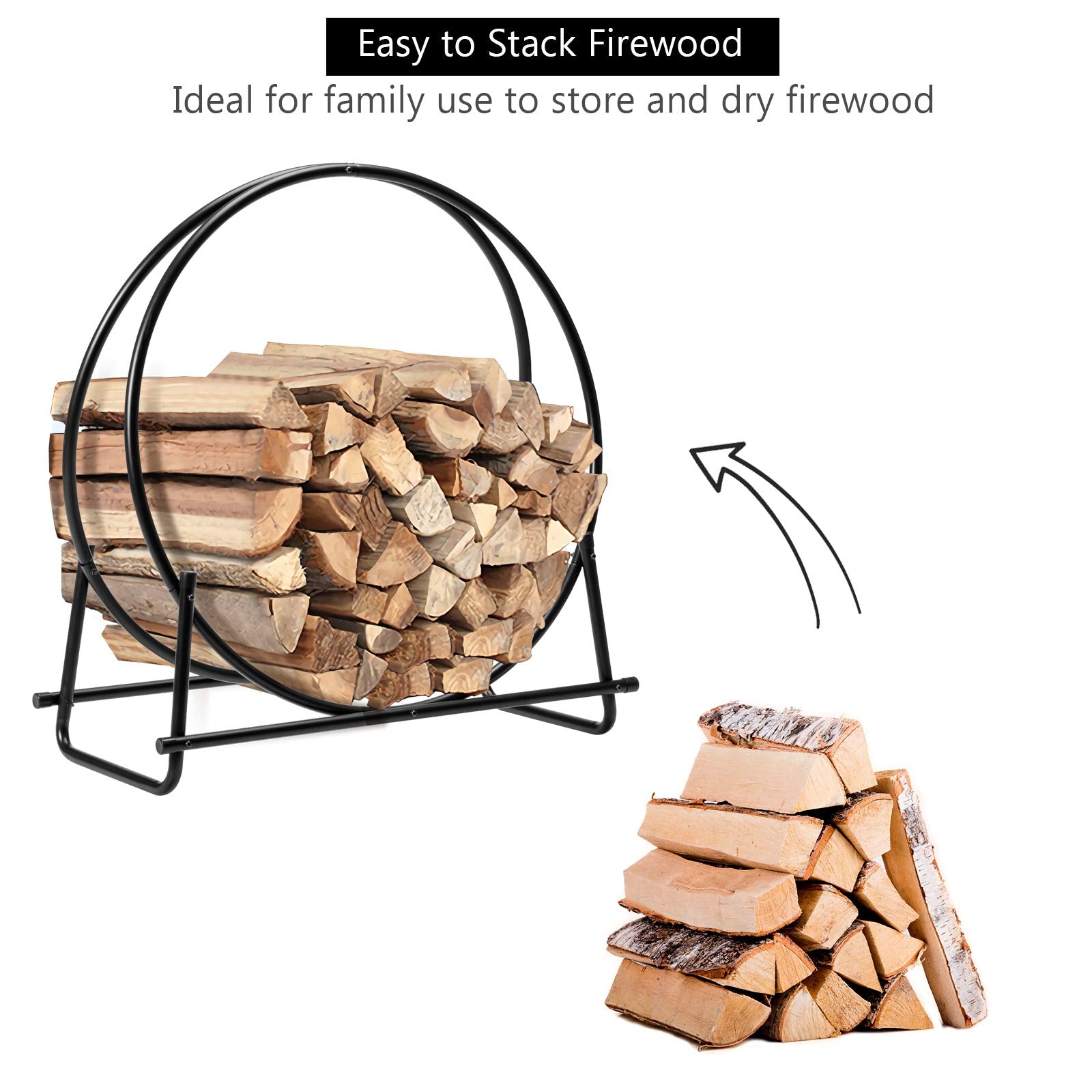 14 in. D X 30 in. W x 32.5 in. H Black Outdoor Firewood Rack with Heavy Duty Steel Construction