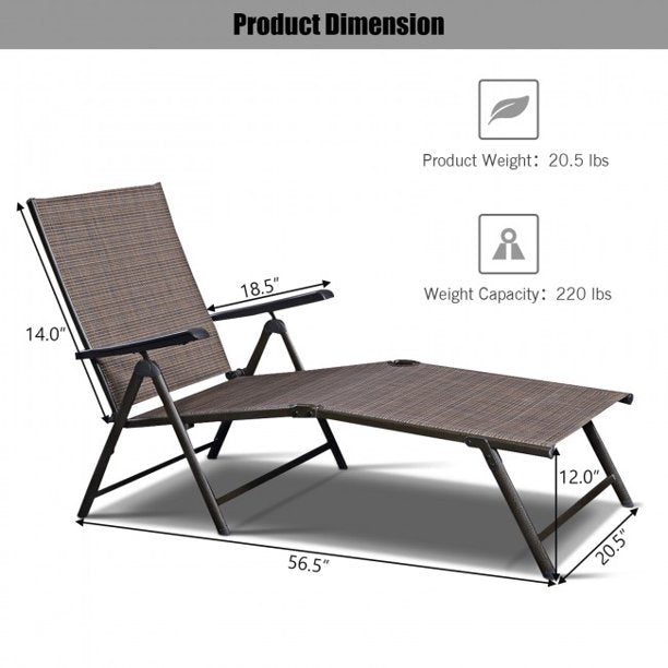 Adjustable Lounge Chair Folding Portable Outdoor Patio Pool Chaise Lounge