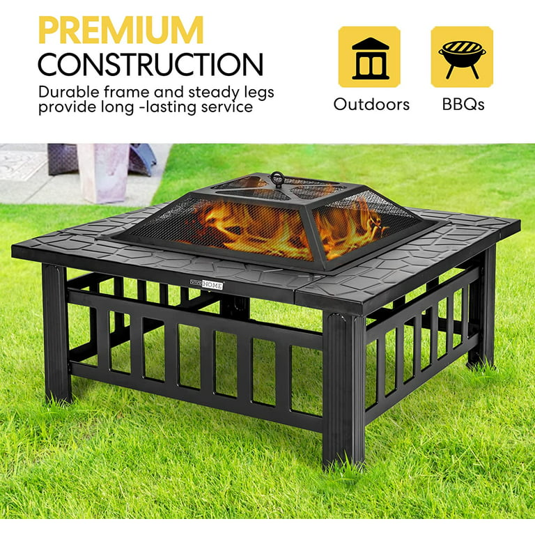 32 Inch Heavy Duty 3 in 1 Metal Square Patio Firepit Table