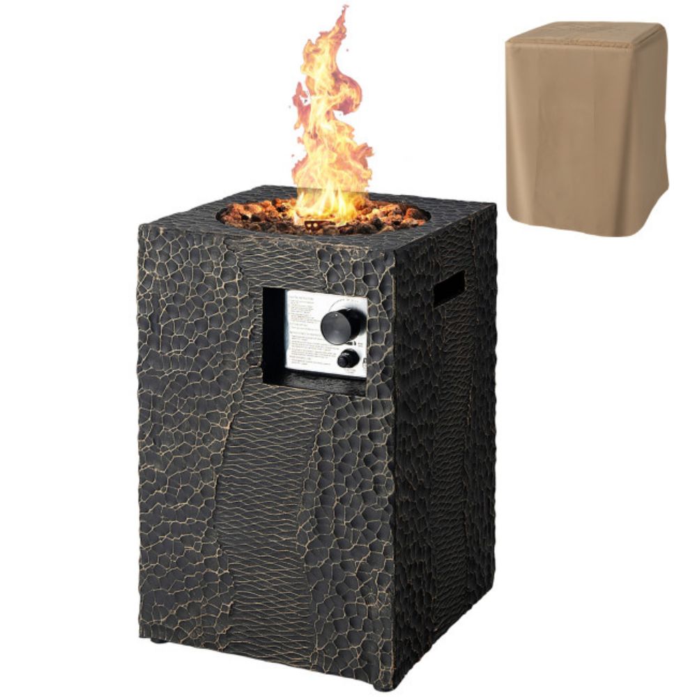 16 in. Outdoor Steel Square Propane Fire Pit with Lava Rocks Waterproof Cover