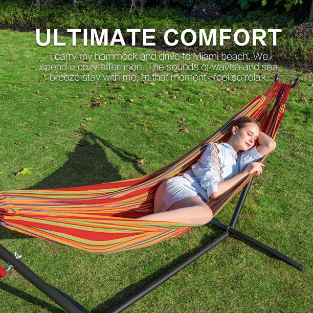 2-Person Hammock with Space Saving Steel Stand Garden Yard Outdoor