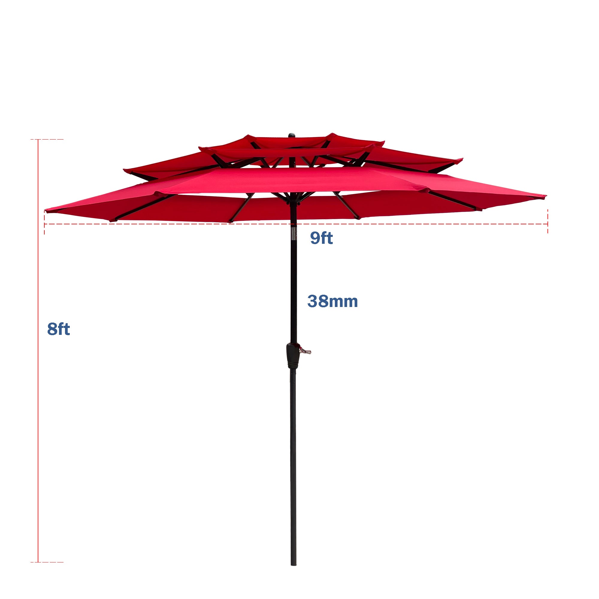 SUGIFT Double Vented 3-Tier Patio Market Table Umbrella-Red