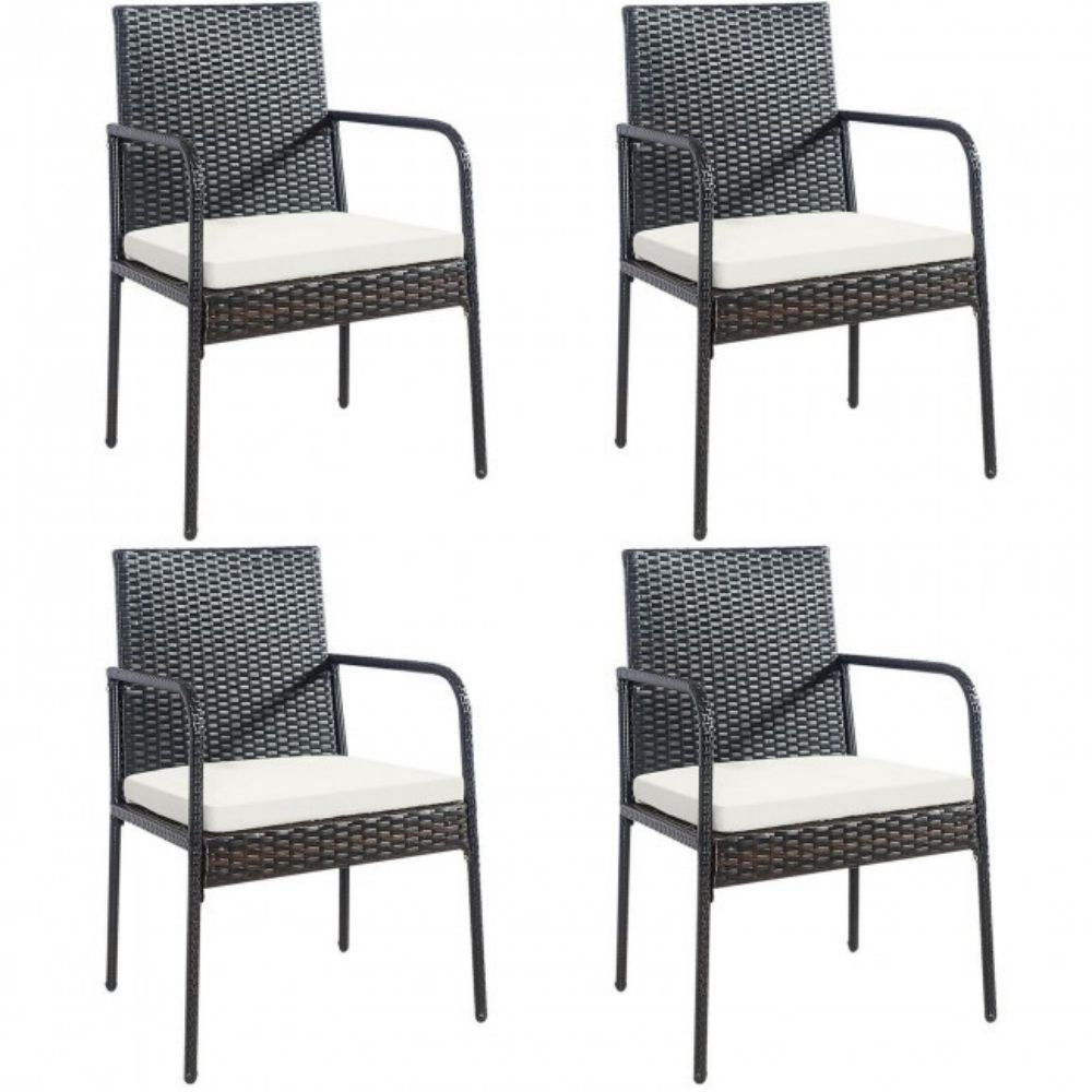 Wicker Outdoor Patio Lounge Chairs with White Cushions (2-Pack)