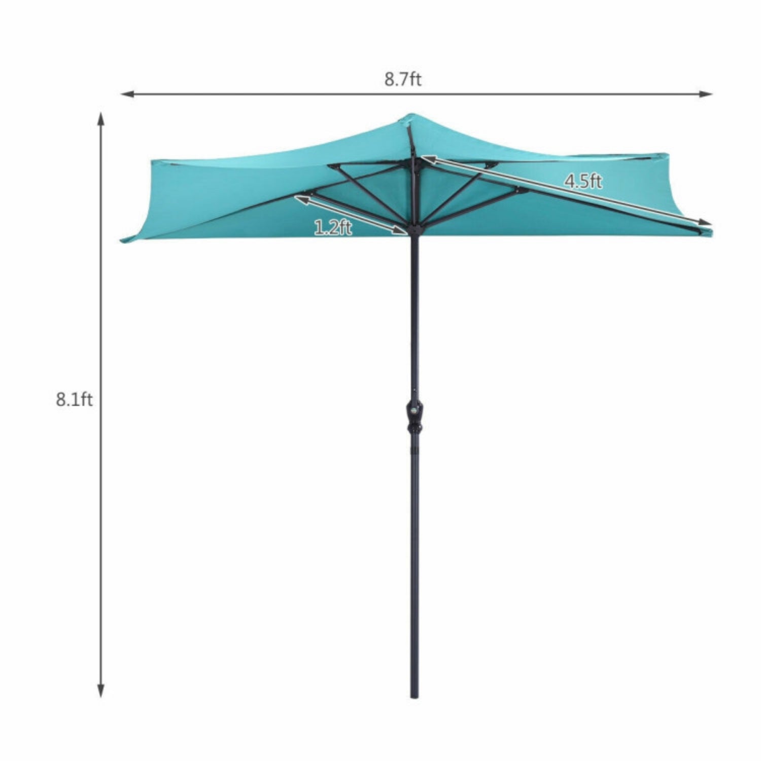 SUGIFT 9 Feet Patio Bistro Half Round Umbrella without Weight Base,Turquoise