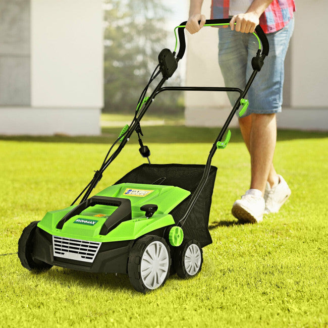SUGIFT 15 Inch Electric Lawn Dethatcher with Dual Safety Switch,13 Amp Corded Scarifier£¬Green