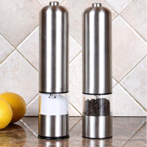 SUGIFT Set of 2 Automatic Pepper Mill and Salt Grinder,Battery Powered Stainless Steel Blades One Hand Pepper Grinder