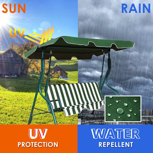 SUGIFT Deluxe Outdoor Swing Canopy  UV30+  Patio Swing Chair 3 Person Porch Top Cover for Patio Yard Seat