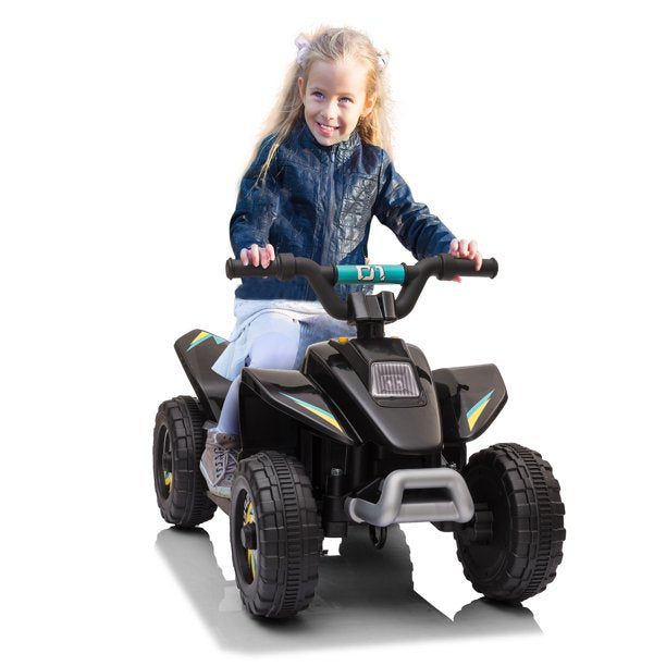 SUGIFT 6V Kids Ride On Motorcycle with Headlights, Battery-Powered 4-Wheel Bicycle - Black