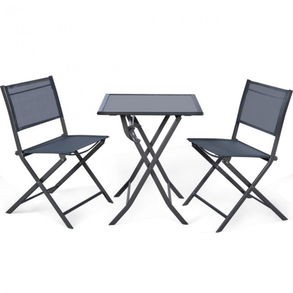 3 Piece Metal Outdoor Patio Conversation Set Garden Backyard Table Chairs Furniture Set with Folding Table