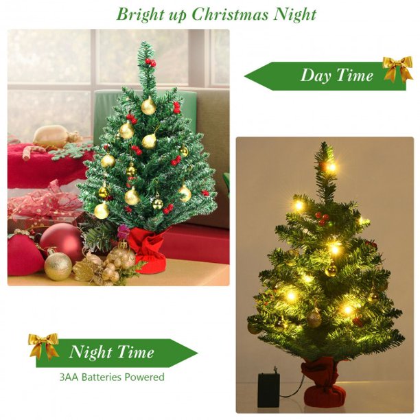 SUGIFT Table Christmas Tree 2 Feet Tree with Battery Operated LED Lights