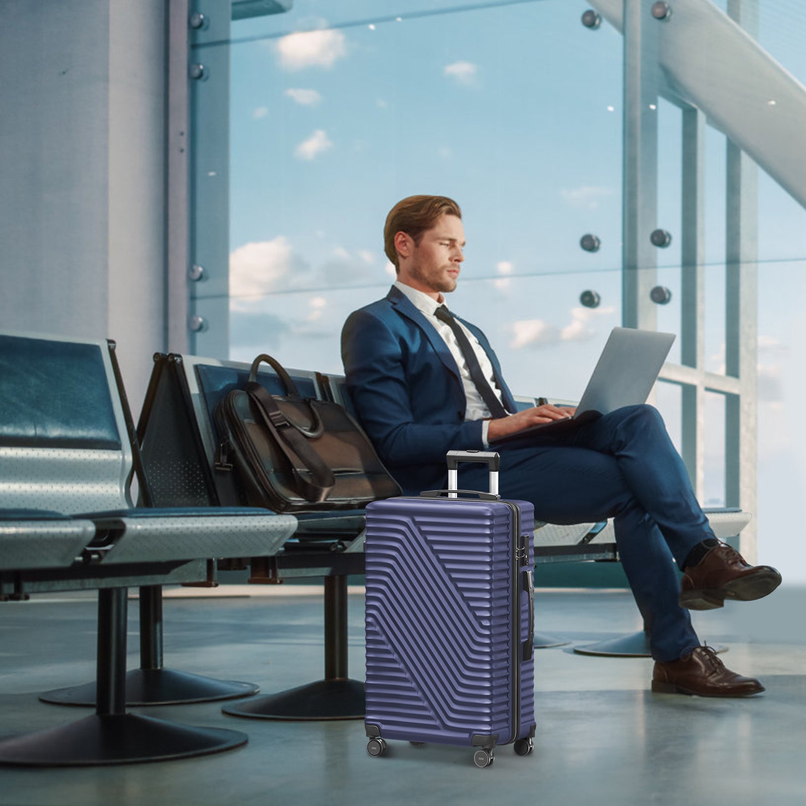 3-Piece Dark Blue Suitcase Luggage Set with TSA Lock