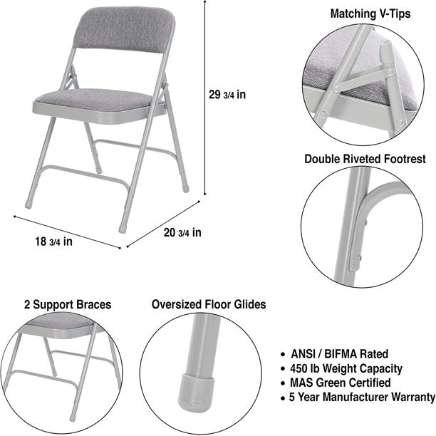 SUGIFT Fabric Upholstered Premium Folding Chairs, Grey