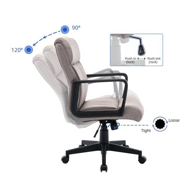 SUGIFT Home Office Chair Spring Cushion Mid Back Executive Desk Fabric Chair with PP Arms Leather 360 Swivel Task Chair