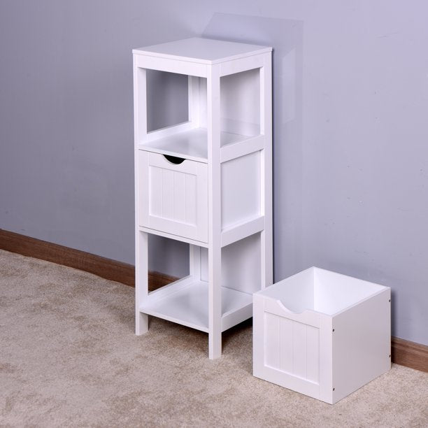 SUGIFT White Floor Cabinet Storage Organizer Rack Stand, 2 Drawers, Bathroom Bedroom Living Room