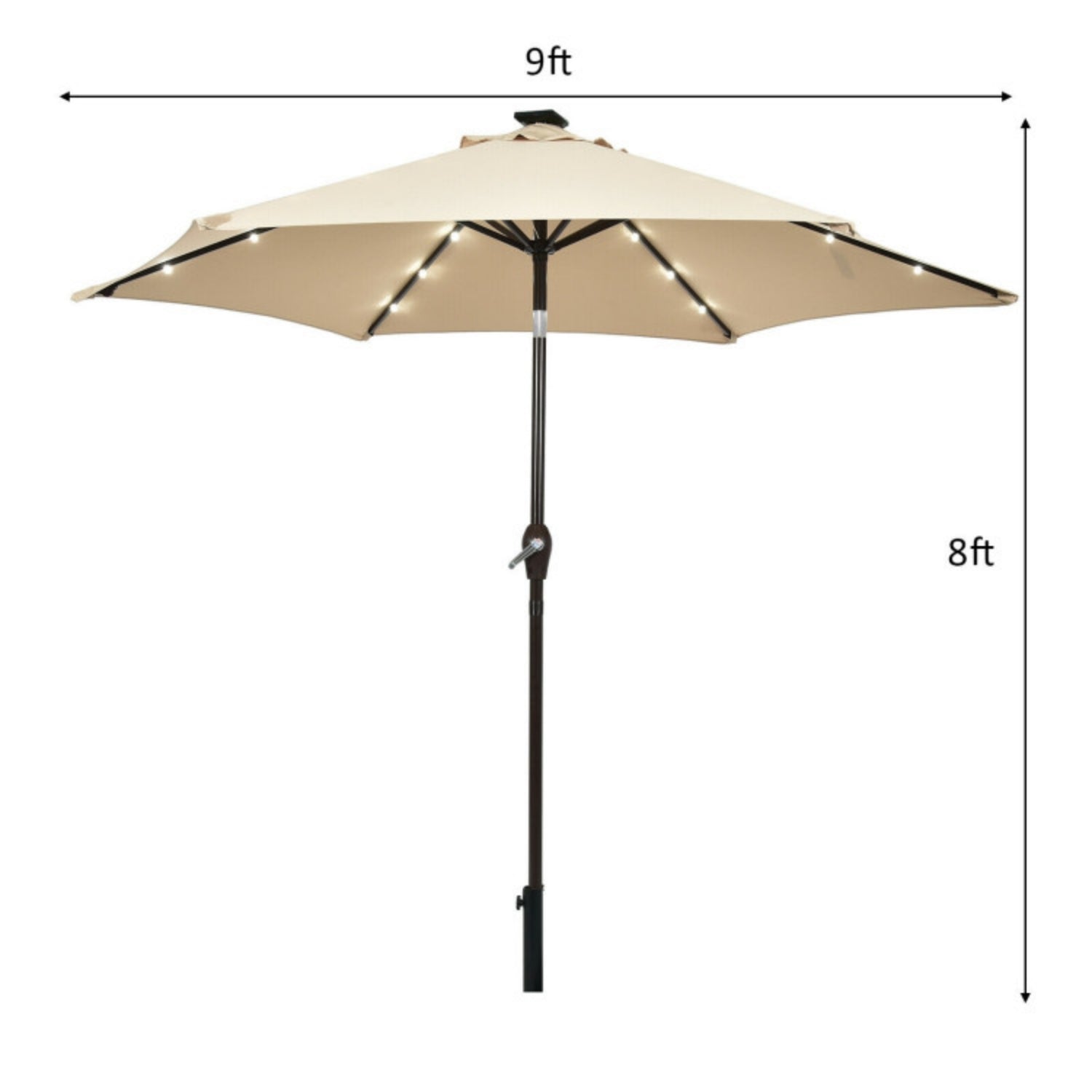 SUGIFT 9 Feet Solar LED Lighted Patio Market Umbrella Tilt Adjustment Crank,Beige