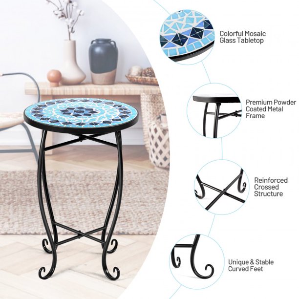 SUGIFT End Table Side Table Steel Accent Plant Stand Cobalt Table