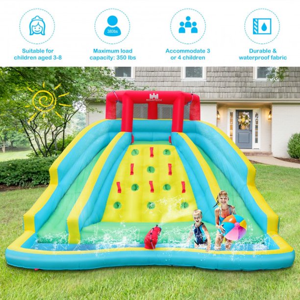 Inflatable Bounce House Water Park with Double Slide and Climbing Wall