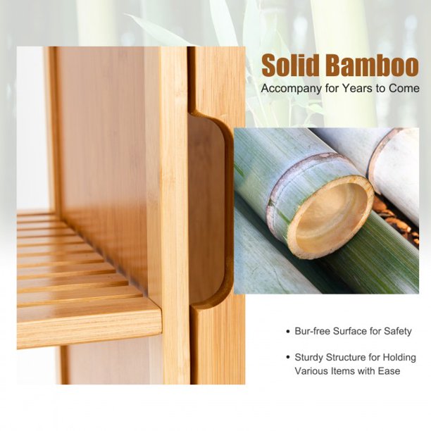 Bamboo Storage Cabinet with Single Door Organizer Shelf