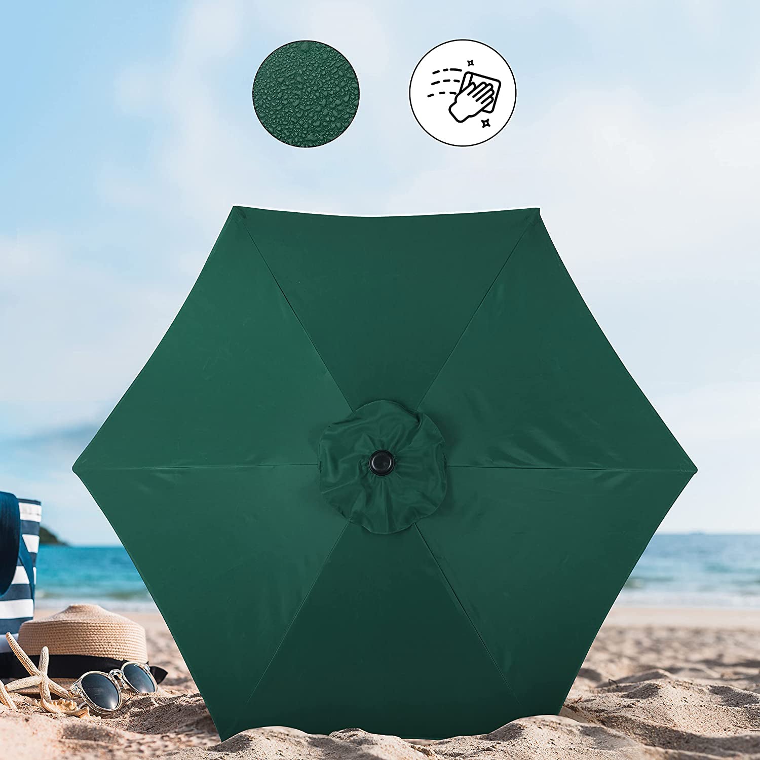 SUGIFT 7.5' Outdoor Patio Table Umbrella Market Umbrella with Push Button Tilt/Crank-Green