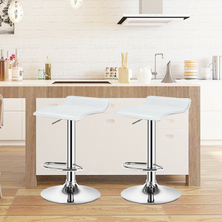 SUGIFT Set of 2 Modern Design Adjustable Backless Bar Stools,PU Leather,White