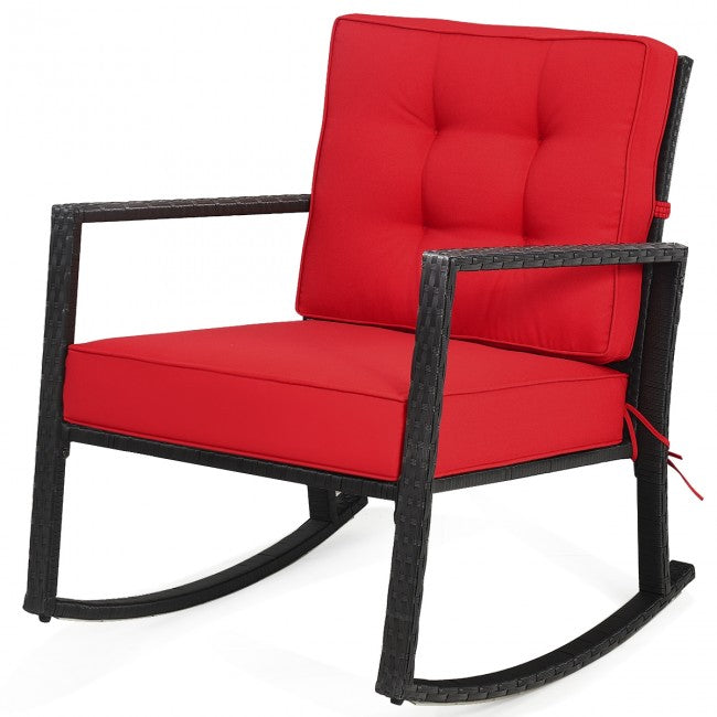 SUGIFT Patio Rattan Rocker Outdoor Glider Rocking Chair w/Cushion ,Red