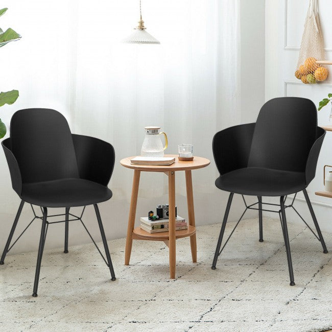 SUGIFT Set of 2 Metal Frame Modern Petal-Shape Plastic Dining Chair,Black