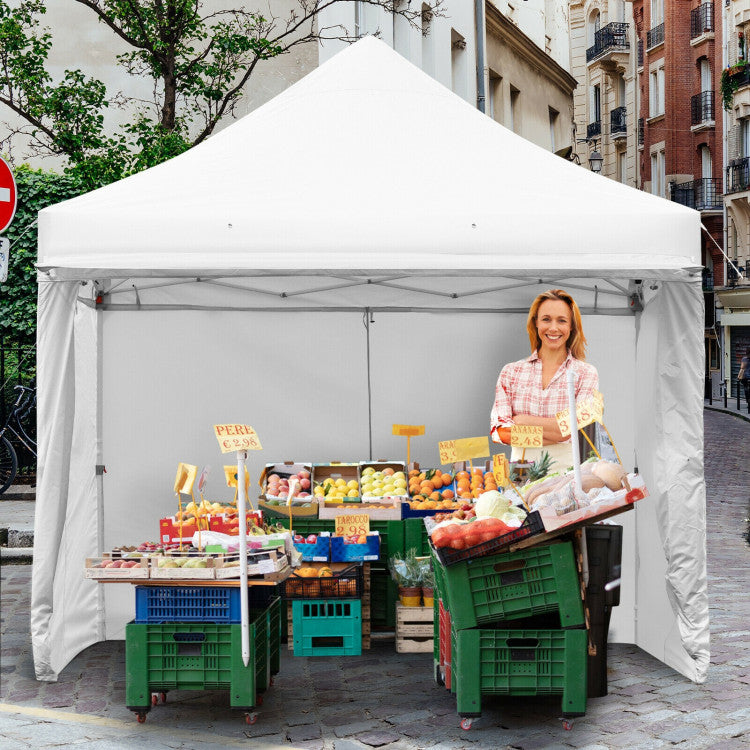 10 ft. x 10 ft. White Canopy Pop Up Tent with Removable Side Wall and Roller Bag