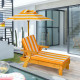 1-Piece Yellow Kids Wood Outdoor Chaise Lounge Chair with Height Adjustable Umbrella and Yellow/White Cushion