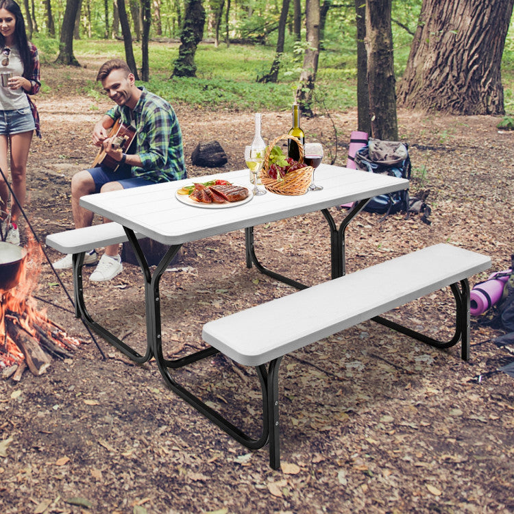 SUGIFT HDPE Outdoor Picnic Table Bench Set with Metal Base White