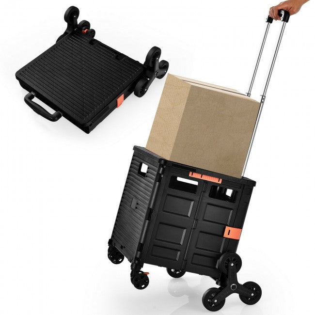 SUGIFT Foldable Utility Cart for Travel and Shopping,Rolling Crate 88 lbs Capacity,Black