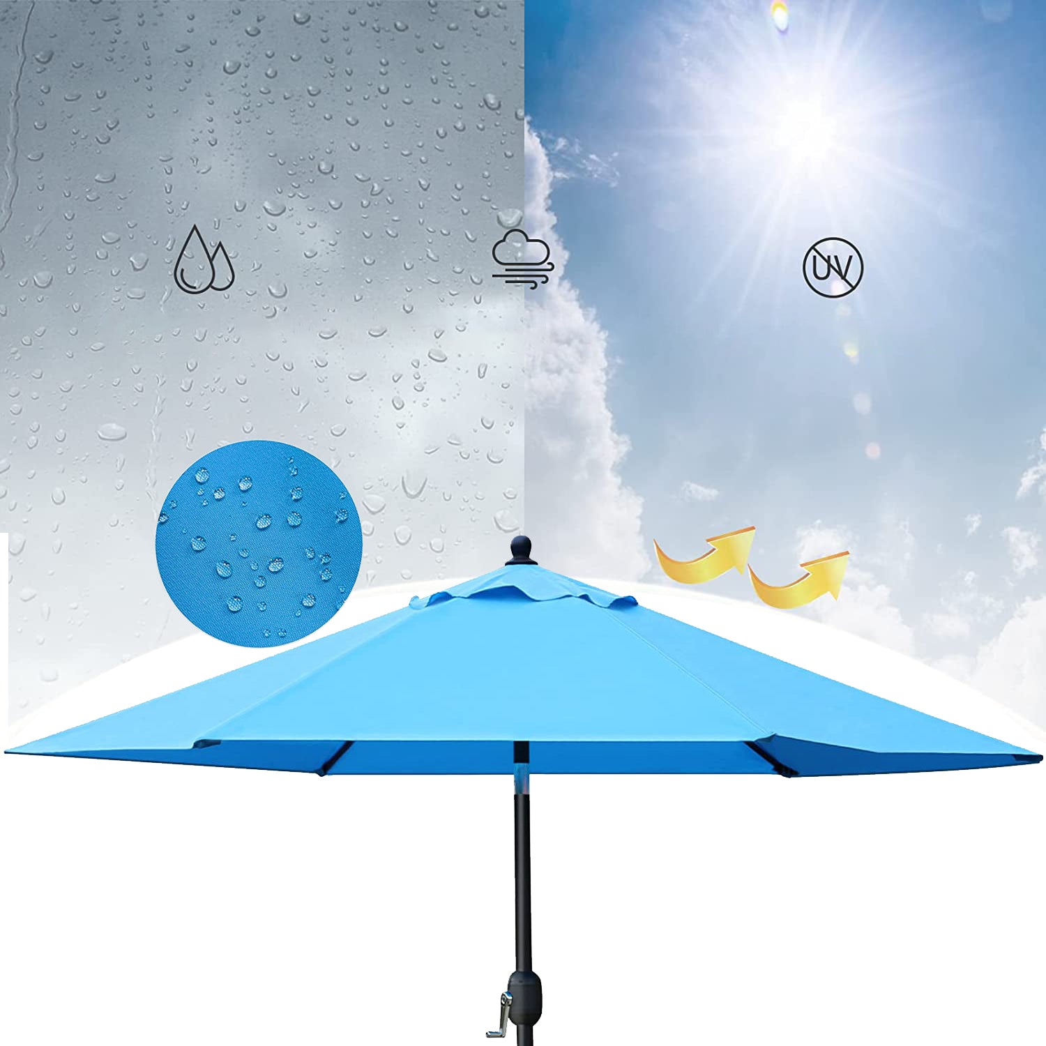 SUGIFT 7.5 ft. Market Outdoor Patio Umbrella with Push Button Tilt and Crank in Blue