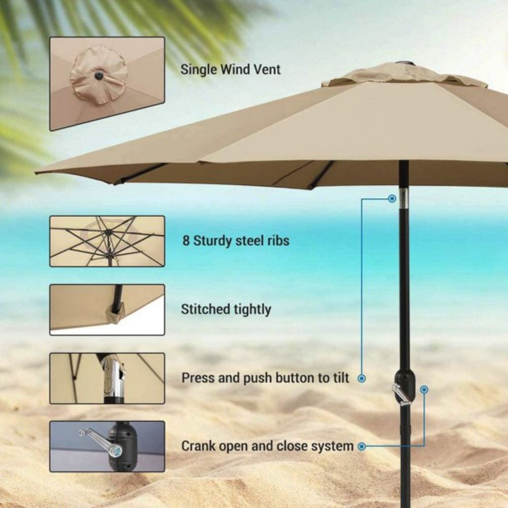 SUGIFT 9 ft. Market Outdoor Patio Umbrella in Beige with Push Button Tilt and Crank