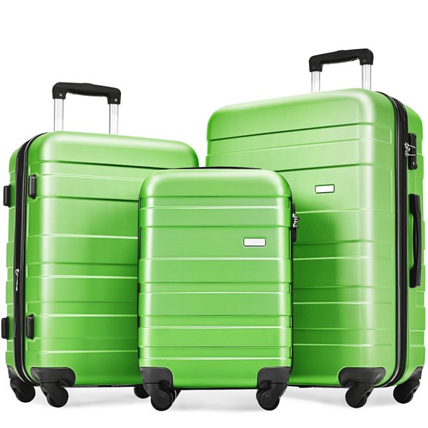 SUGIFT Hardshell Luggage Sets 3 Pcs Spinner Suitcase Lightweight 20 24 28, Green