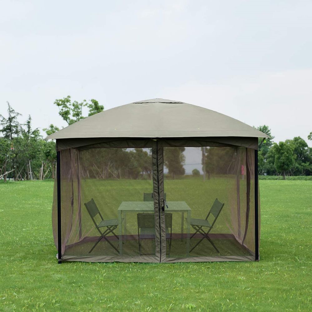 11.5 ft. x 11.5 ft. Brown Fully Enclosed Outdoor Gazebo with Removable 4 Walls