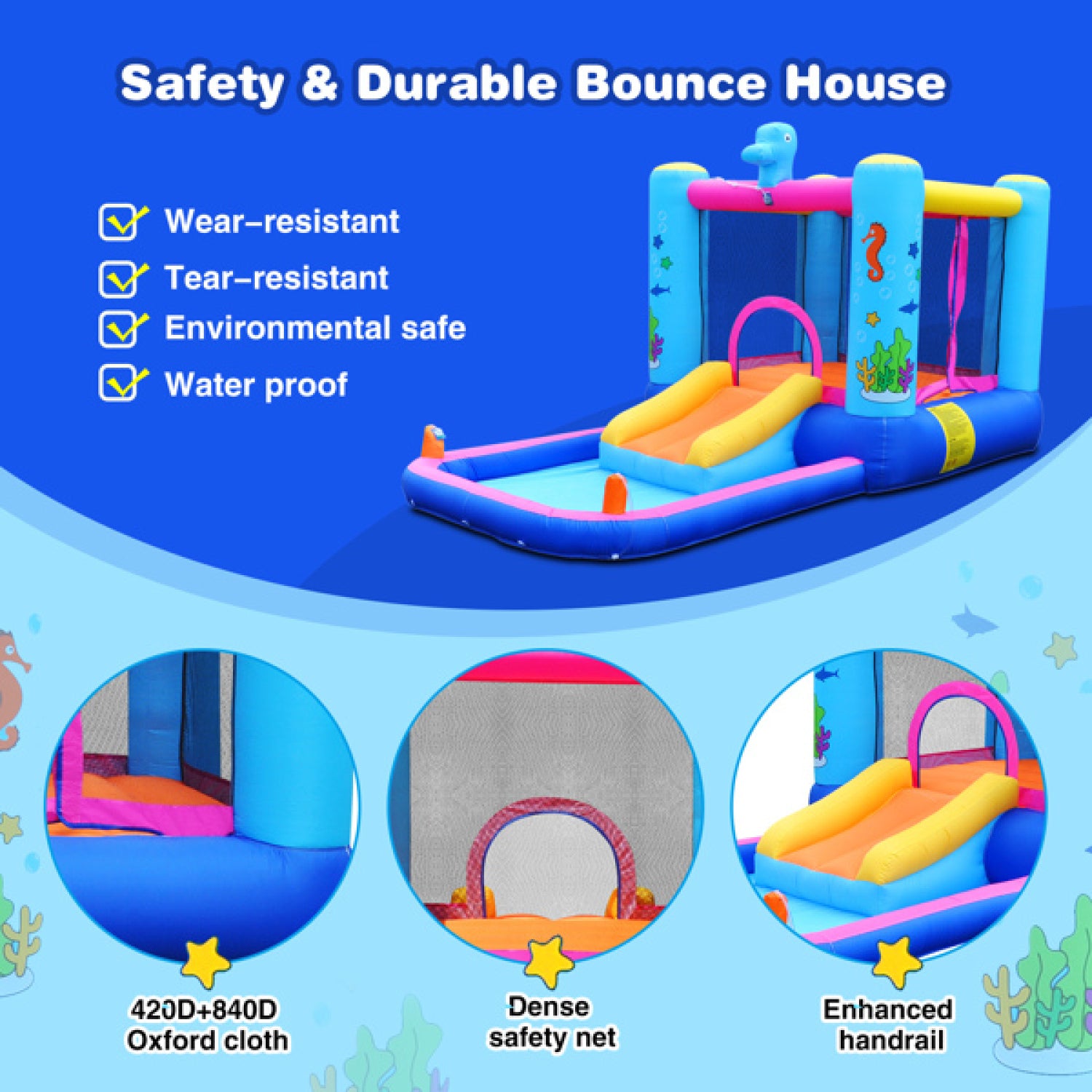 SUGIFT Inflatables Bounce House or Water Slide All in one, Large Pool, Fun Bouncing Area for Jump and Splash Adventure