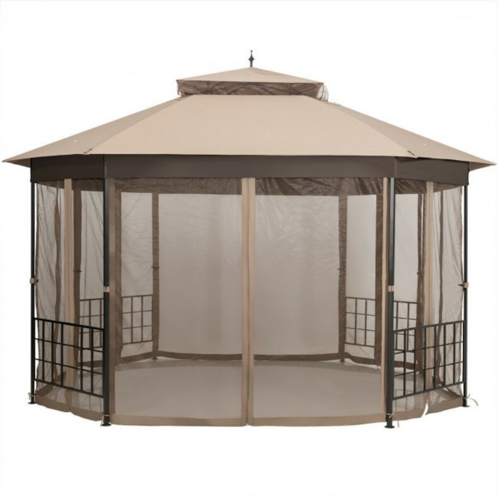 12 ft. x 10 ft. Brown Octagonal Patio Gazebo with Mosquito Net