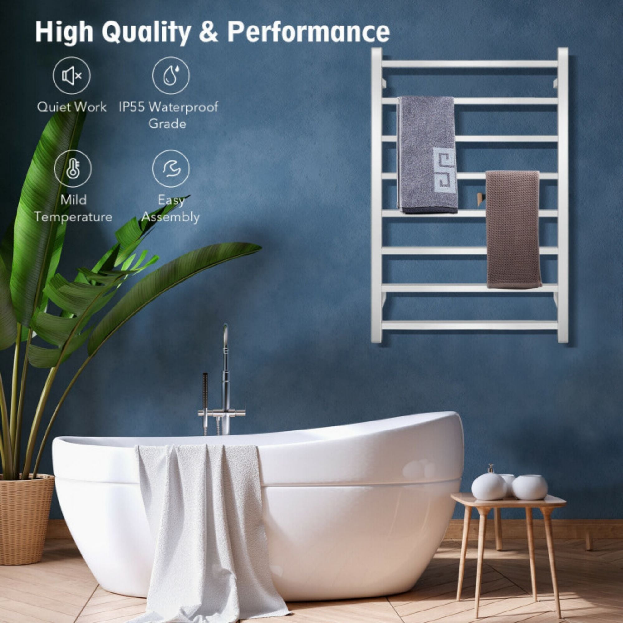 23.5 x 36 in. 8-Bar Electric Plug-In Wall-Mounted Towel Warmer Drying Rack in Silver