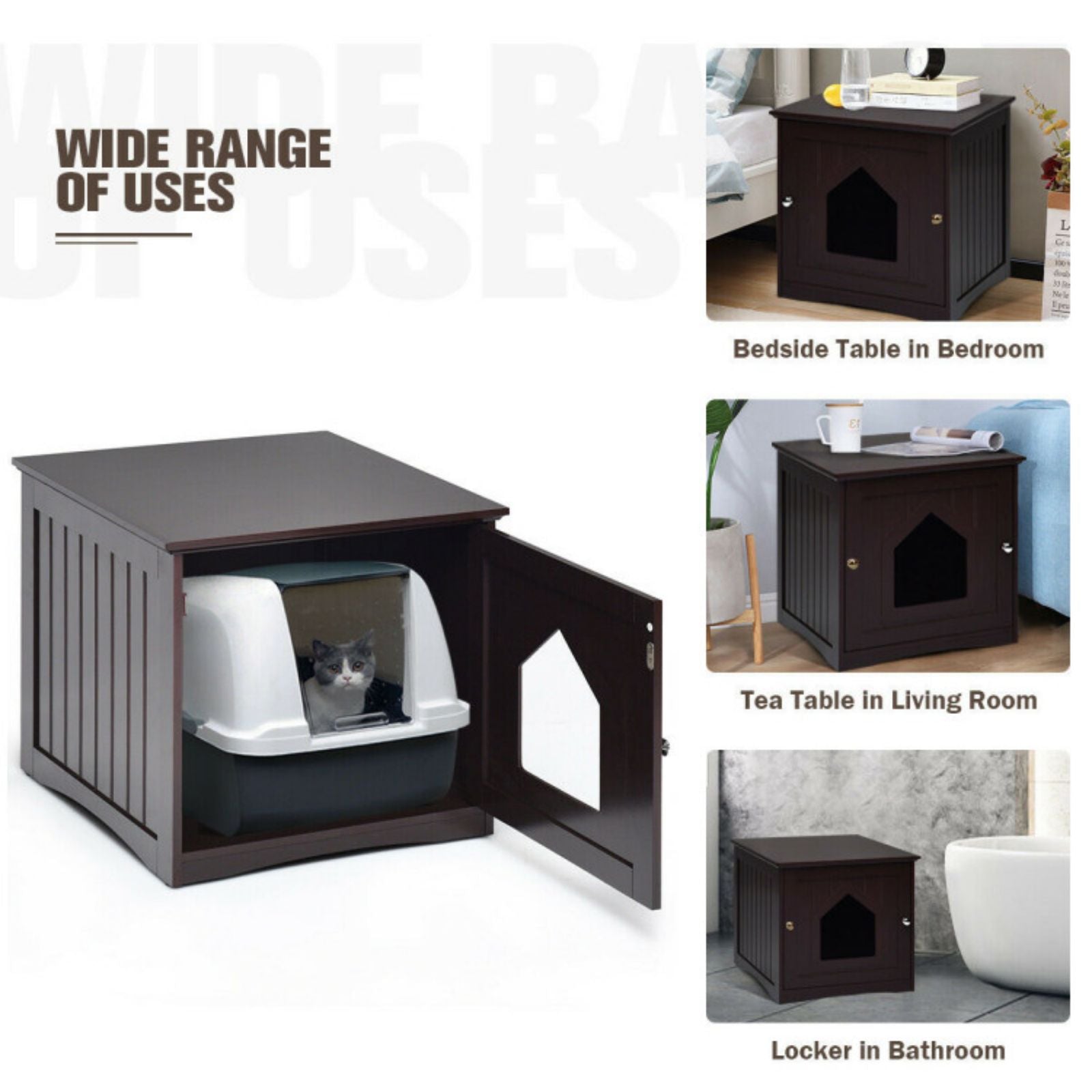 SUGIFT Sidetable Nightstand Weatherproof Multi-function Cat House-Brown