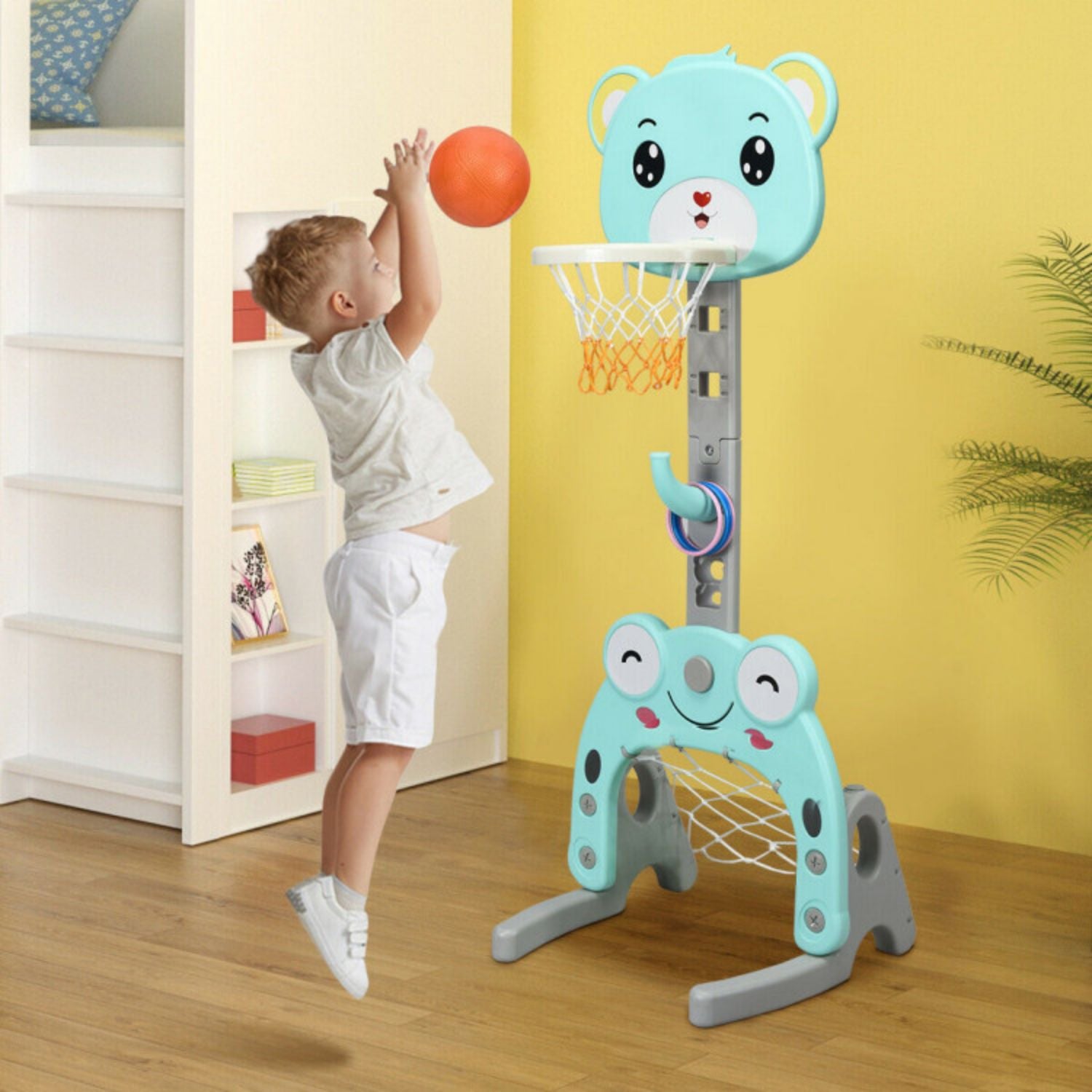 SUGIFT Adjustable Kids 3-in-1 Basketball Hoop Set Stand with Balls